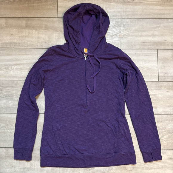 Lucy Hooded Half Zip Sweatshirt Y2K M Purple Reign Gym Yoga Kangaroo Pockets - Picture 4 of 10